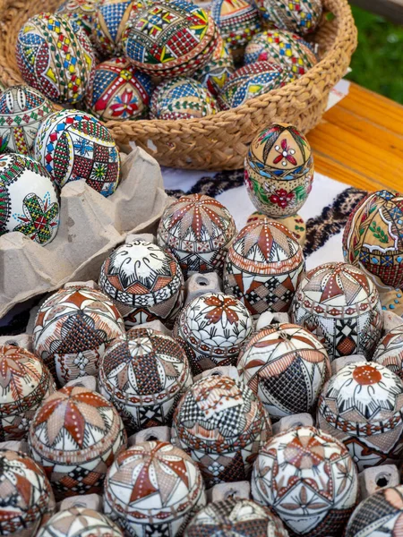 Colpo Verticale Molte Uova Pasqua Ortodosse Rumene — Foto Stock