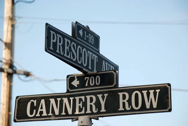 Straat Teken Van Prescott Avenue Beroemde Cannery Row Monterey Californië — Stockfoto