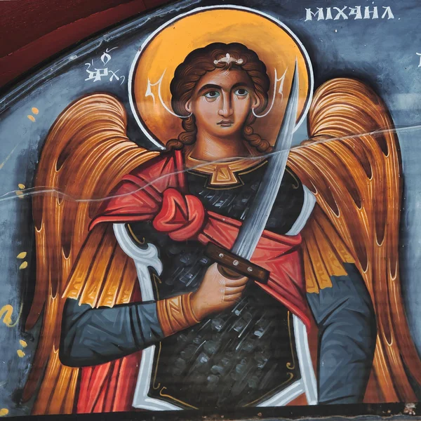 Archangel Michael Byzantine Icon Entrance Small Orthodox Christian Church Larissa — Stock Photo, Image