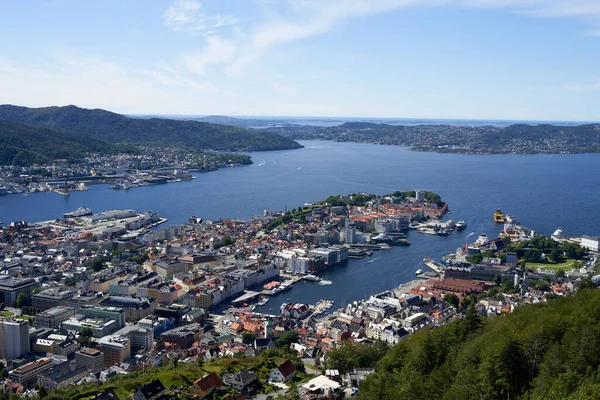 Une Vue Panoramique Ville Bergen Norvège Vue Depuis Une Colline — Photo