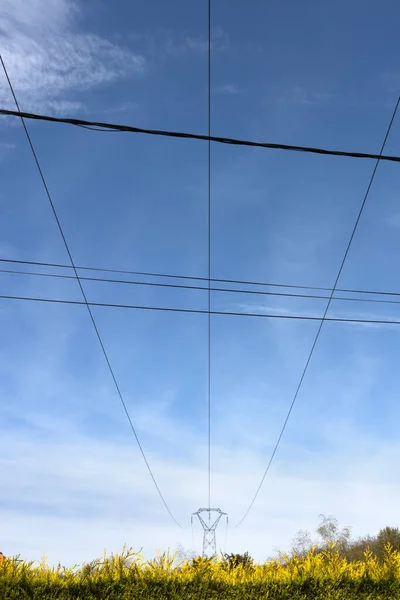 Vertical Shot Overhead Power Lines Auvergne Rhone Alpes France — Stock Photo, Image