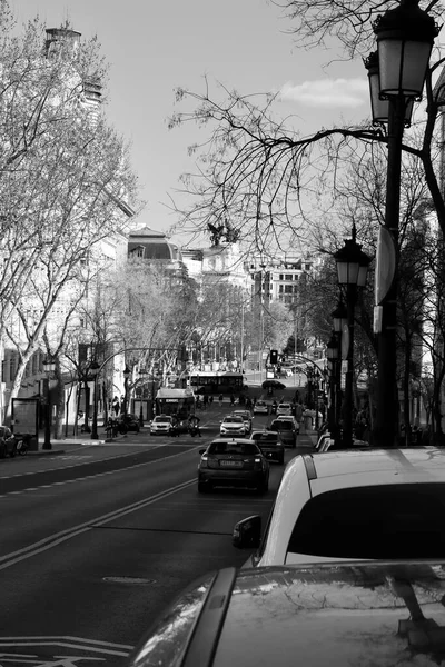 Madrid Spanien März 2021 Foto Aufgenommen Einer Der Hauptstraßen Von — Stockfoto