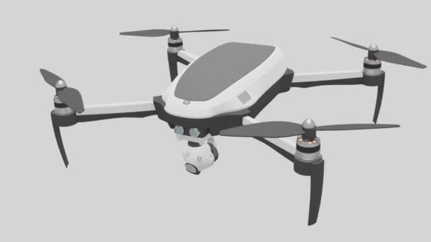 Drone Quadricóptero Voando Sobre Fundo Cinza — Vídeo de Stock