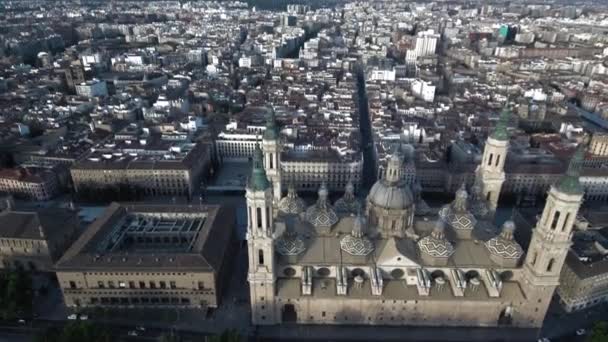 Spanya Nın Zaragoza Kentindeki Meryem Ana Katedrali Nin Insansız Hava — Stok video