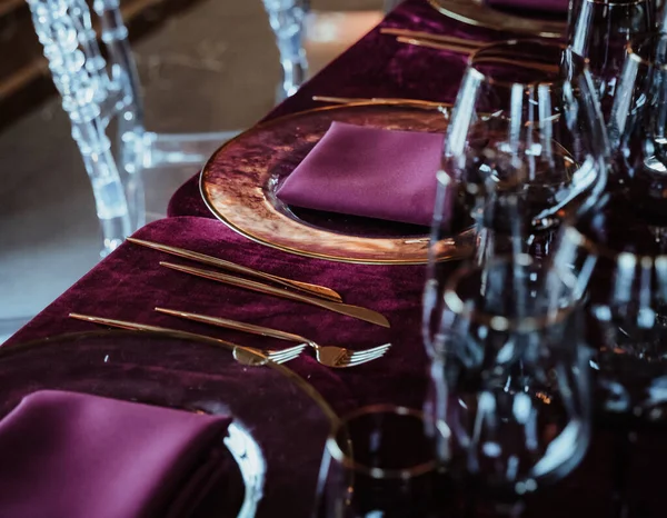 Primo Piano Elegante Decorazione Della Tavola Pranzo — Foto Stock