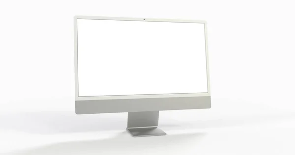 带有空白白屏的计算机显示屏的三维渲染 — 图库照片