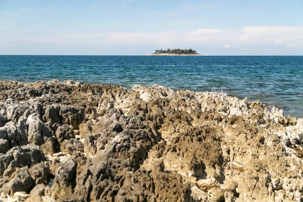 Una Hermosa Toma Mar Tranquilo Con Una Península Istria Una — Foto de Stock