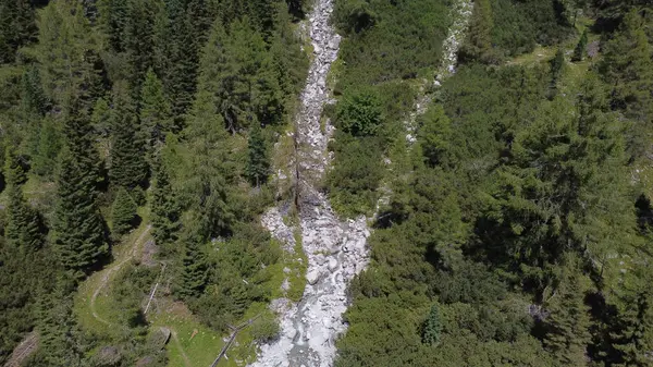 Uma Bela Vista Rochas Caindo Uma Colina Cercada Por Árvores — Fotografia de Stock