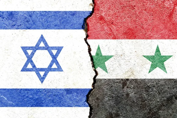 Primo Piano Delle Bandiere Israele Siria Muro Incrinato — Foto Stock
