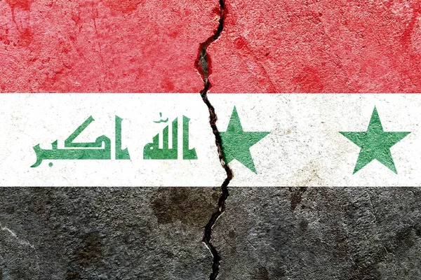 Closeup Shot Flags Iraq Syria Cracked Wall — Stock Photo, Image