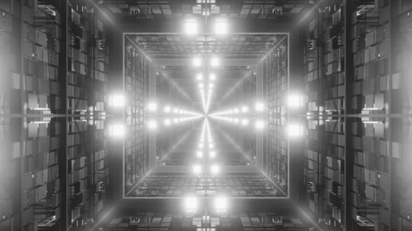 輝く光を持つ抽象的なトンネル廊下の3Dレンダリング — ストック写真