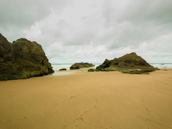 コピースペース付きの曇りの天気の砂浜 — ストック写真