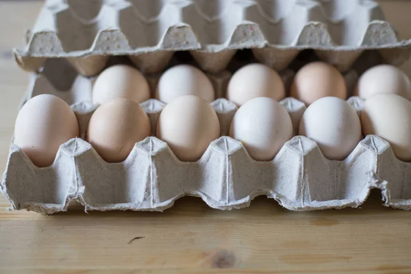 Primer Plano Huevos Caja Cartón — Foto de Stock