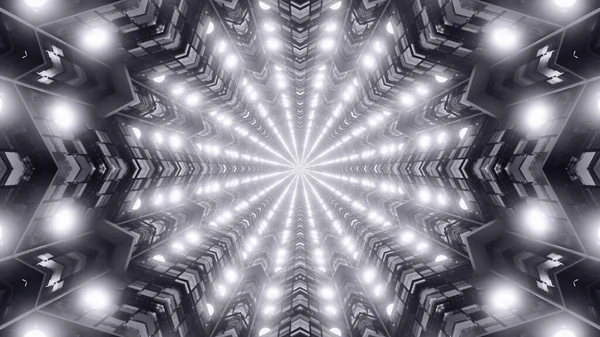 明るい光を持つラウンド未来的なトンネルの3Dレンダリング — ストック写真