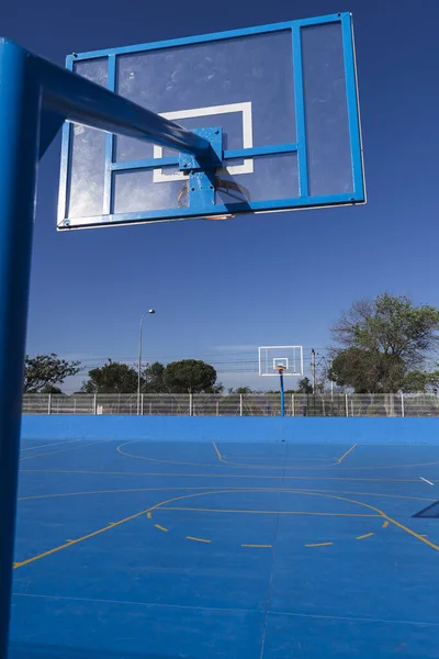 Vertical Shot Basketball Hoop Court Painted Blue Stock Image