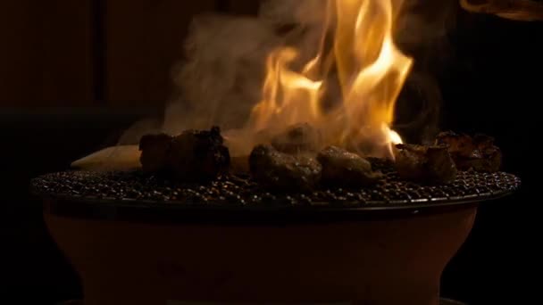 人在烤架上煮肉 — 图库视频影像