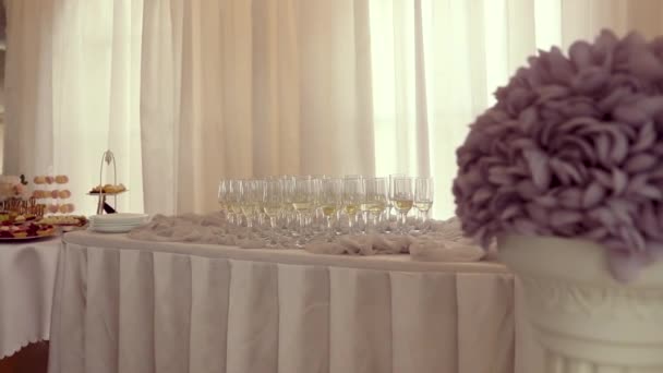 Set Wine Glasses Table Reception — Stockvideo