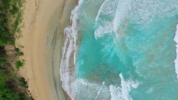 Una Toma Aérea Una Playa Rodeada Vegetación Mar Ideal Para — Foto de Stock