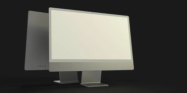 Realistic Computer White Screen Isolated Black Background — Stock Photo, Image