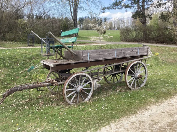 Een Close Van Een Oude Houten Boerderij Wagon Een Boerderij — Stockfoto