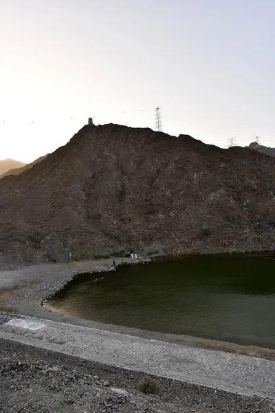 Verticale Shoal Rafisah Dam Khorfakkan Verenigde Arabische Emiraten Bij Zonsondergang — Stockfoto