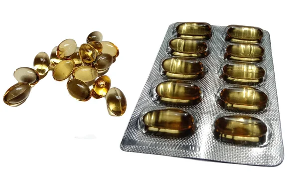 Isolated Yellow Capsule Pills White Background — Stock Photo, Image