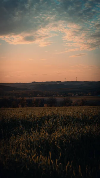 Colpo Verticale Tramonto Panoramico Sul Campo — Foto Stock