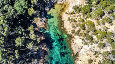 An aerial shot of the beautiful nature in Cala Bona, Tossa de Mar, Spain clipart