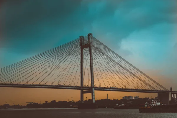 Una Splendida Vista Del Ponte Vidyasagar Setu Kolkata India Tramonto — Foto Stock