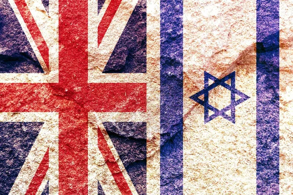 Egyesült Királyság Izrael Zászlókat Tűzött Viharvert Sziklafalra Politikai Szövetség Koncepciójára — Stock Fotó
