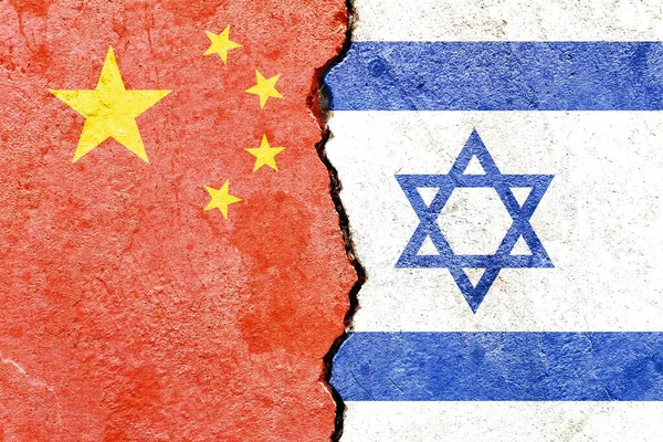 China Israel Flags Cracked Wall Political Conflict Concept — Stock Photo, Image