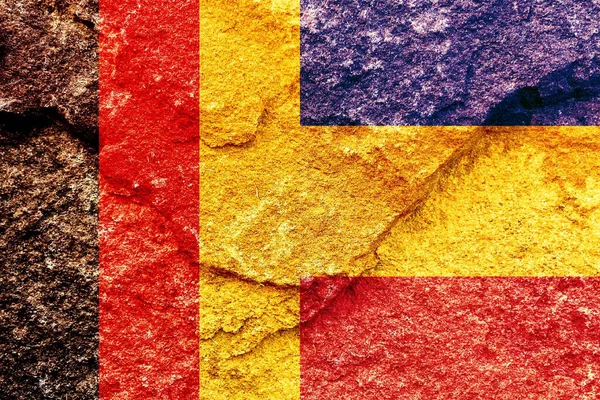 Bandiere Germania Romania Pareti Rocciose Intemperie Concetto Alleanza Politica — Foto Stock