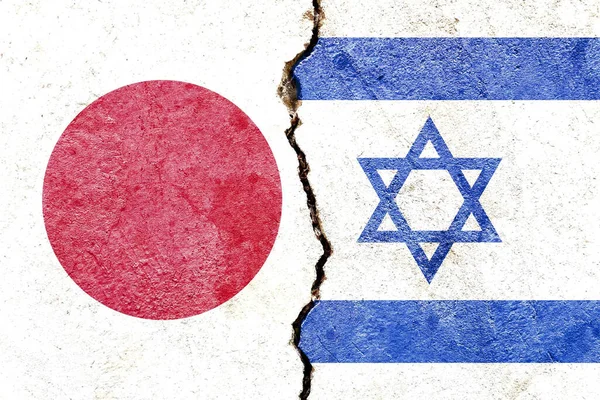 Σημαίες Ιαπωνίας Ισραήλ Ραγισμένο Τοίχο Έννοια Πολιτικής Σύγκρουσης — Φωτογραφία Αρχείου