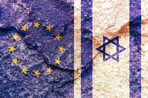 Vlajky Izraele Zvětralé Skalní Stěně Koncepce Politického Spojenectví — Stock fotografie