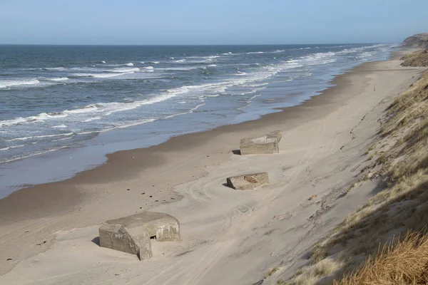 Високий Кут Пострілу Бункери Біля Північного Моря Поблизу Фюрребі Північна — стокове фото