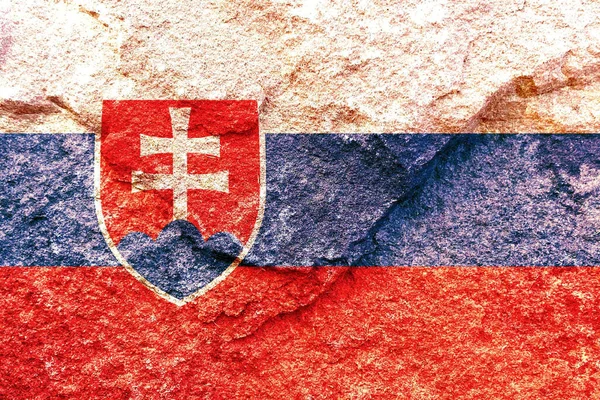 Словацький Національний Прапор Вивітрюваній Кам Яній Стіні — стокове фото