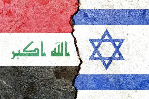 Les Drapeaux Irak Israël Sur Mur Fissuré Concept Conflit Politique — Photo