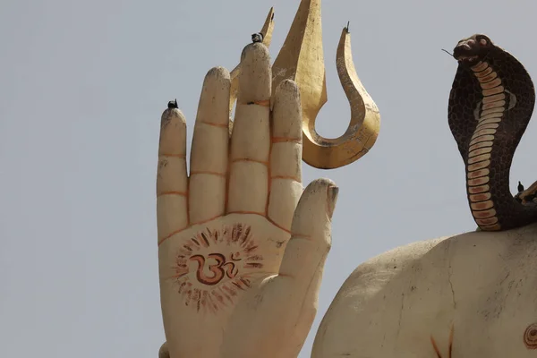 Närbild Skott Handen Statyn Buddha Nageshwar Shiva Temple Goriyali Indien — Stockfoto