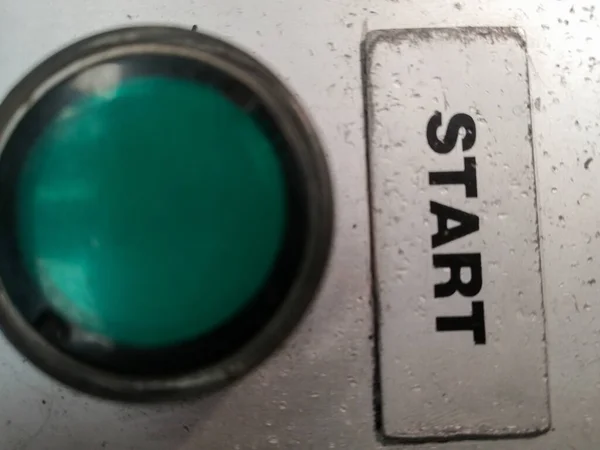 Closeup Shot Green Start Button Indicating Operation Machine — Stock Photo, Image