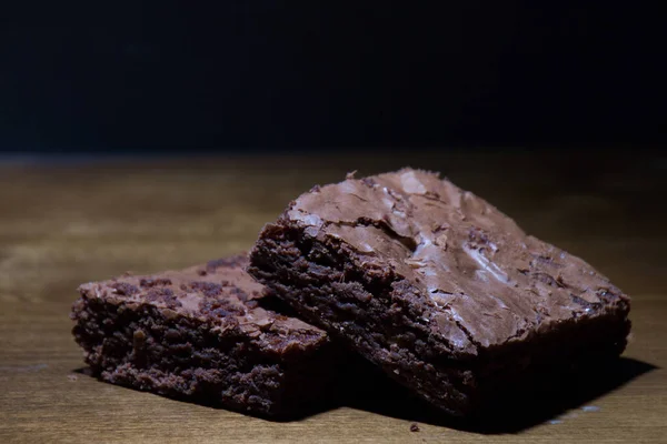 Enfoque Selectivo Deliciosos Brownies Una Superficie Madera — Foto de Stock