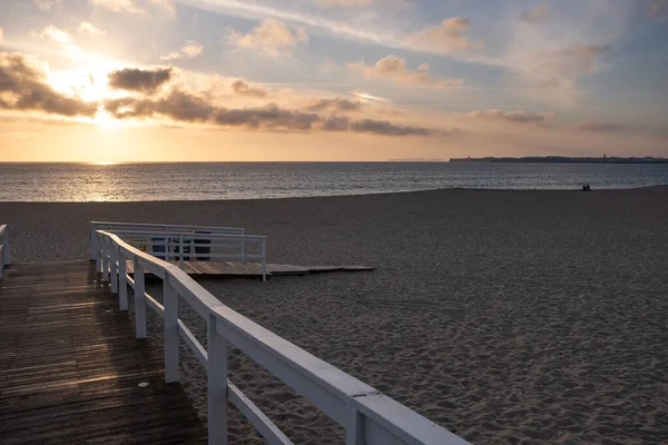 Wooden Pier Beach Sunrise — Stock Photo, Image