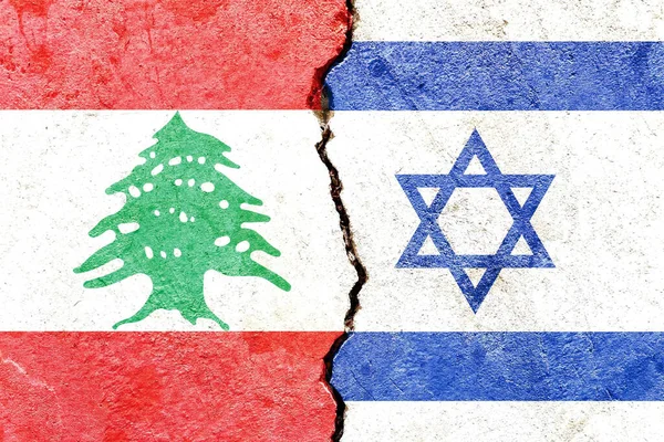 Флаги Ливана Израиля Треснувшей Стене Концепция Политического Конфликта — стоковое фото