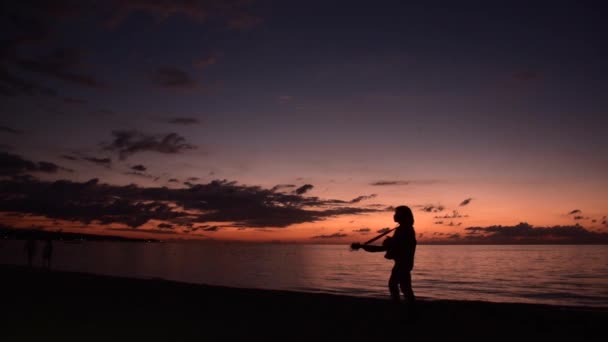 Uma Renderização Pessoas Andando Praia Contra Pôr Sol Céu Fundo — Vídeo de Stock