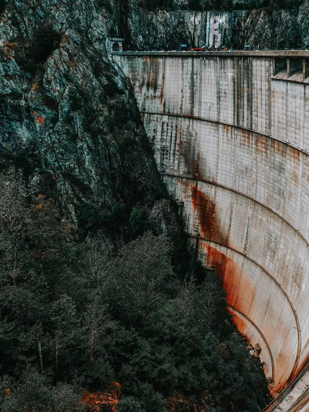 Een Verticaal Schot Van Roestige Vidraru Dam Omringd Door Groen — Stockfoto