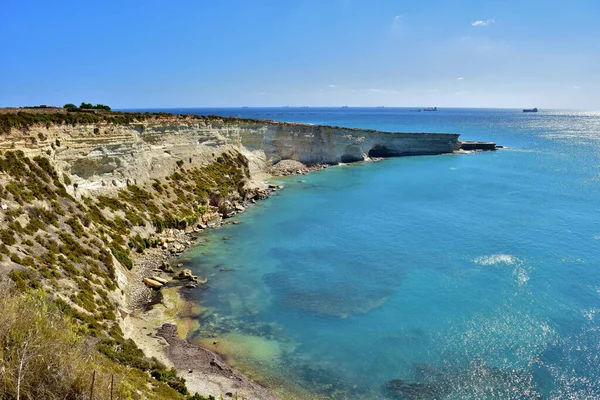 Delimara Marsaxlokk Malta 2015 Szeptember Fehér Sziklák Delimara Málta Partvonala — Stock Fotó