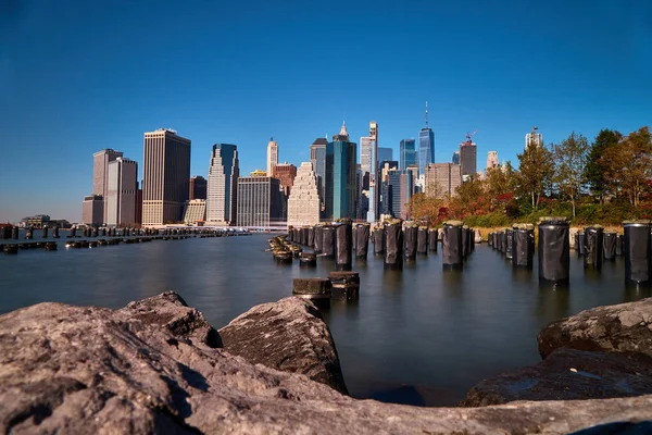 Удивительный Вид Манхэттен Бруклинского Моста Нью Йорке — стоковое фото