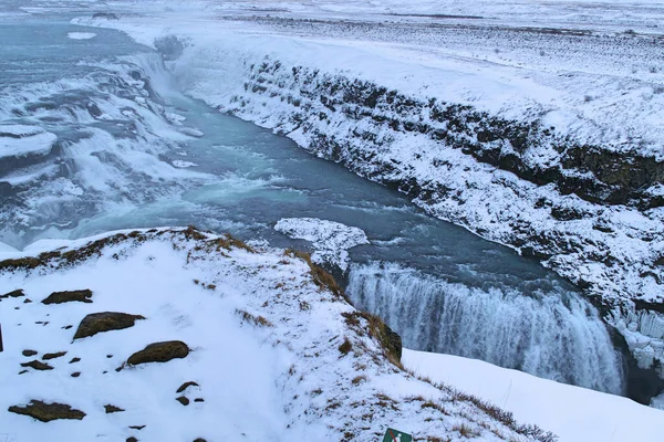 Lago Congelado Cratera Kerid Islândia Dia Gelado Neve Inverno — Fotografia de Stock