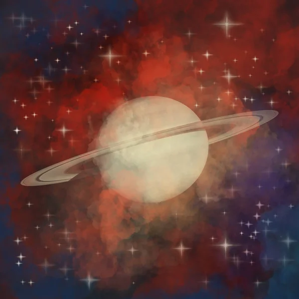 在黑暗的背景下 土星被五颜六色的烟雾和闪光覆盖的3D渲染 — 图库照片