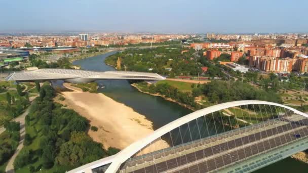 Aerial Shot Third Millennium Bridge Zaragoza Spain — Stock video