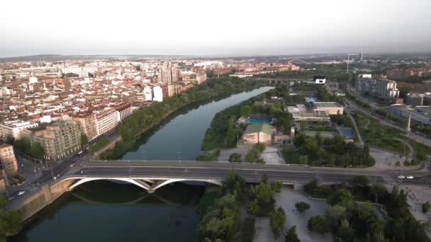 Aerial Shot Cityscape Bridge River — Stock video